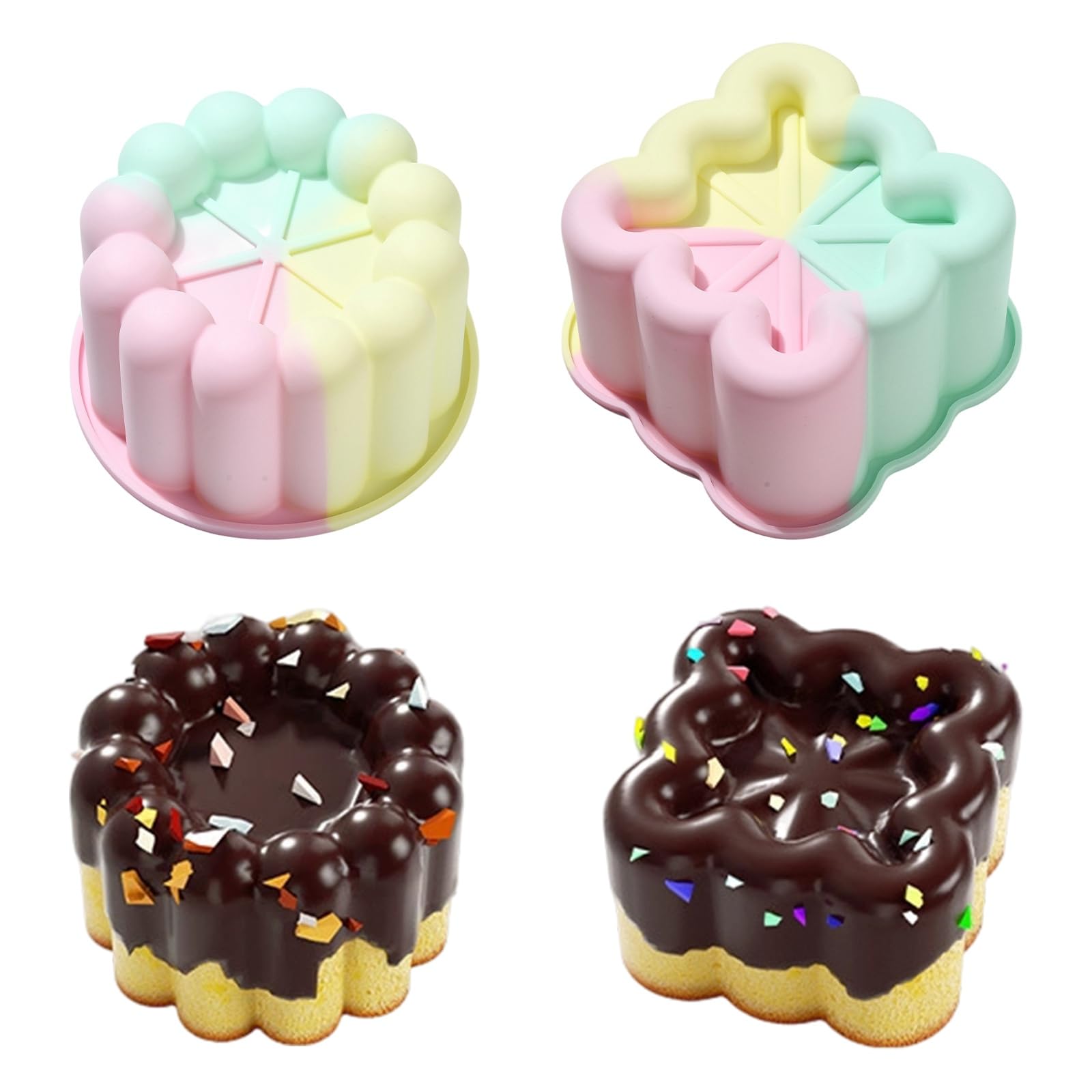 Stiesy 2 Styles Cake Mould, Nonstick Round Square Baking Silicone Mould Reusable Fluted Cake Mold Trays Baking Pan for DIY Muffins Chocolate Cheesecake Pudding Jelly Bread