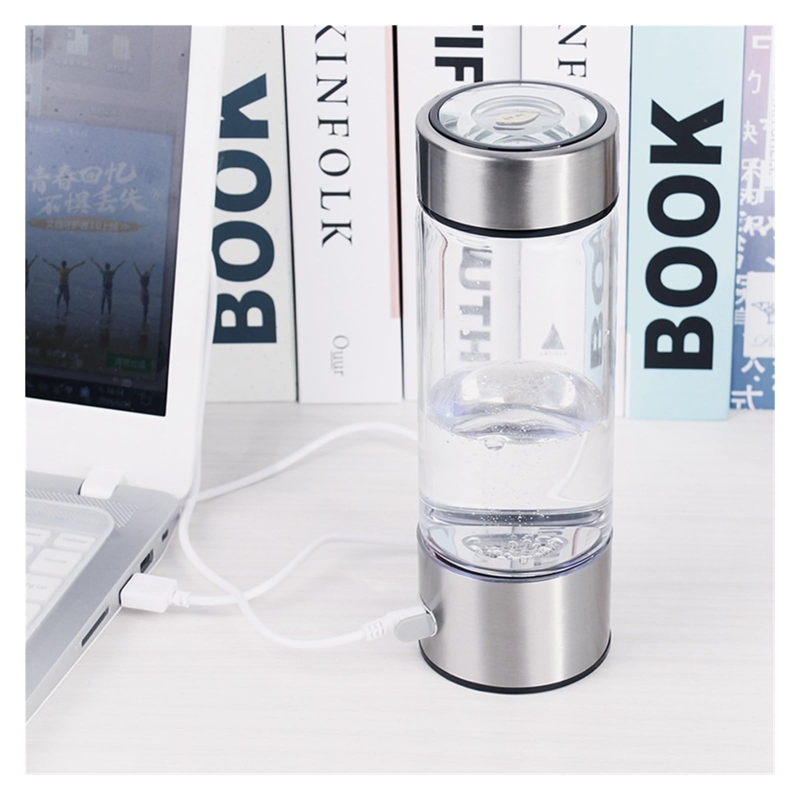 Osmosis Inversa Domestica, Taza de agua rica en hidrógeno, botella generadora de agua rica en hidrógeno de 420ML, filtro de calidad de titanio, fabricante portátil de lonizador antioxidante(Silver)