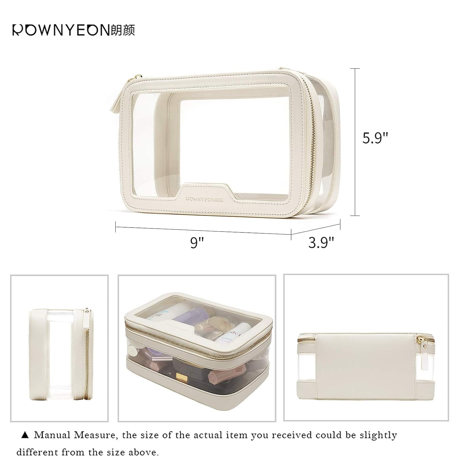 Estuche de maquillaje transparente, bolsa de aseo multiusos, estuche de tren de maquillaje, organizador de cosméticos portátil, bolsa de almacenamiento transparente, Blanco1