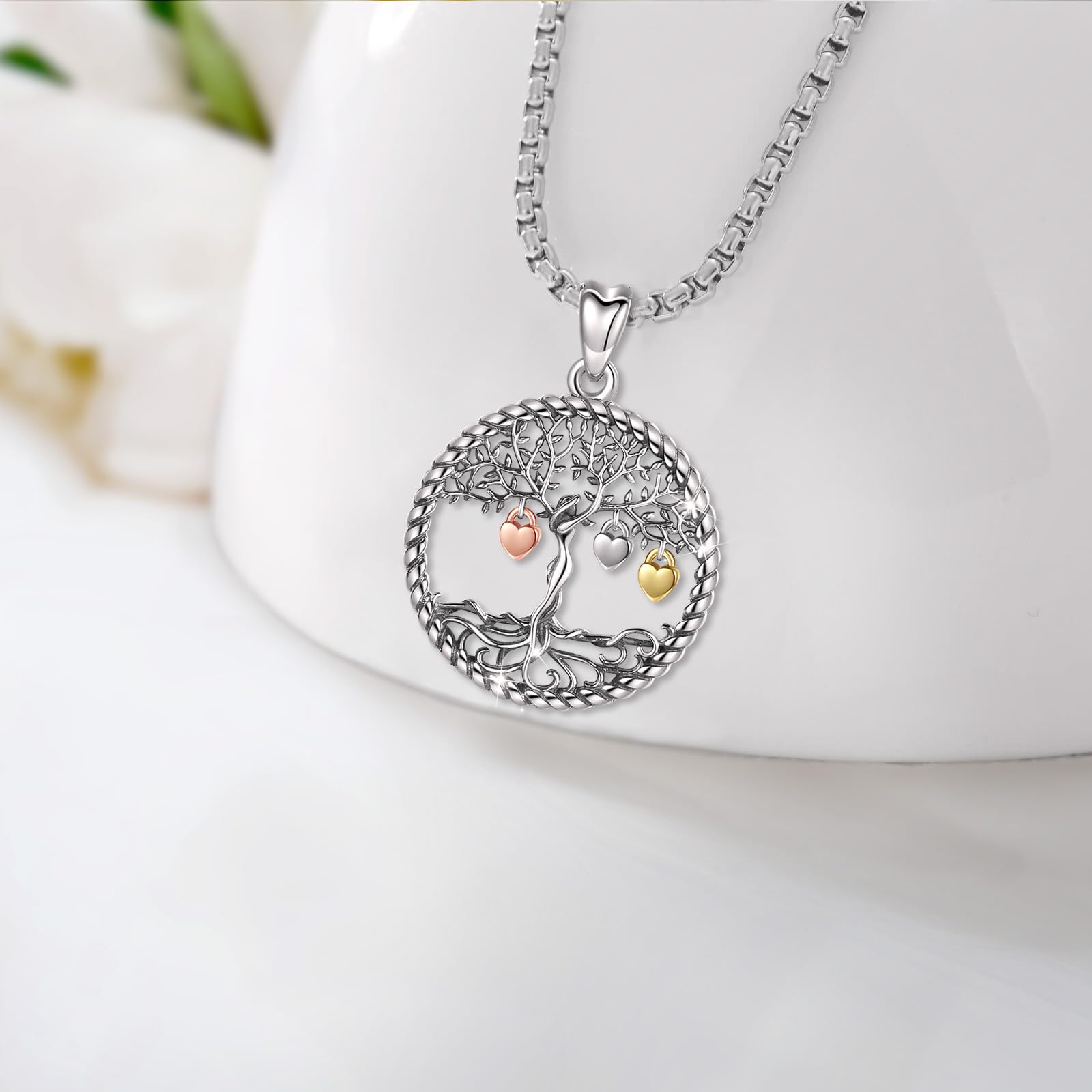 Eusense Kette Lebensbaum Baum des Lebens Anhänger Halskette 925 Sterling Silber Geschenke Zum Vatertag Schmuck für Mutter Damen Mädchen
