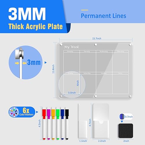 Miniatura 6 de Lexvlic Calendario acrílico para nevera, imán fuerte N52 para evitar arañazos en el refrigerador, fácil de mantener un seguimiento del horario,