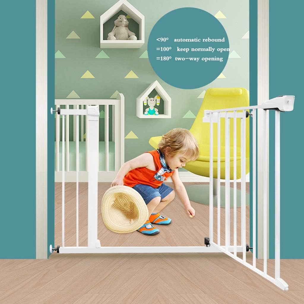 Pet Playpens White Safety Gate, Sturdy Stair Barrier, Dog Gate, No Drilling, Extendible Staircase-Balusters/High76Cm/75-82Cm