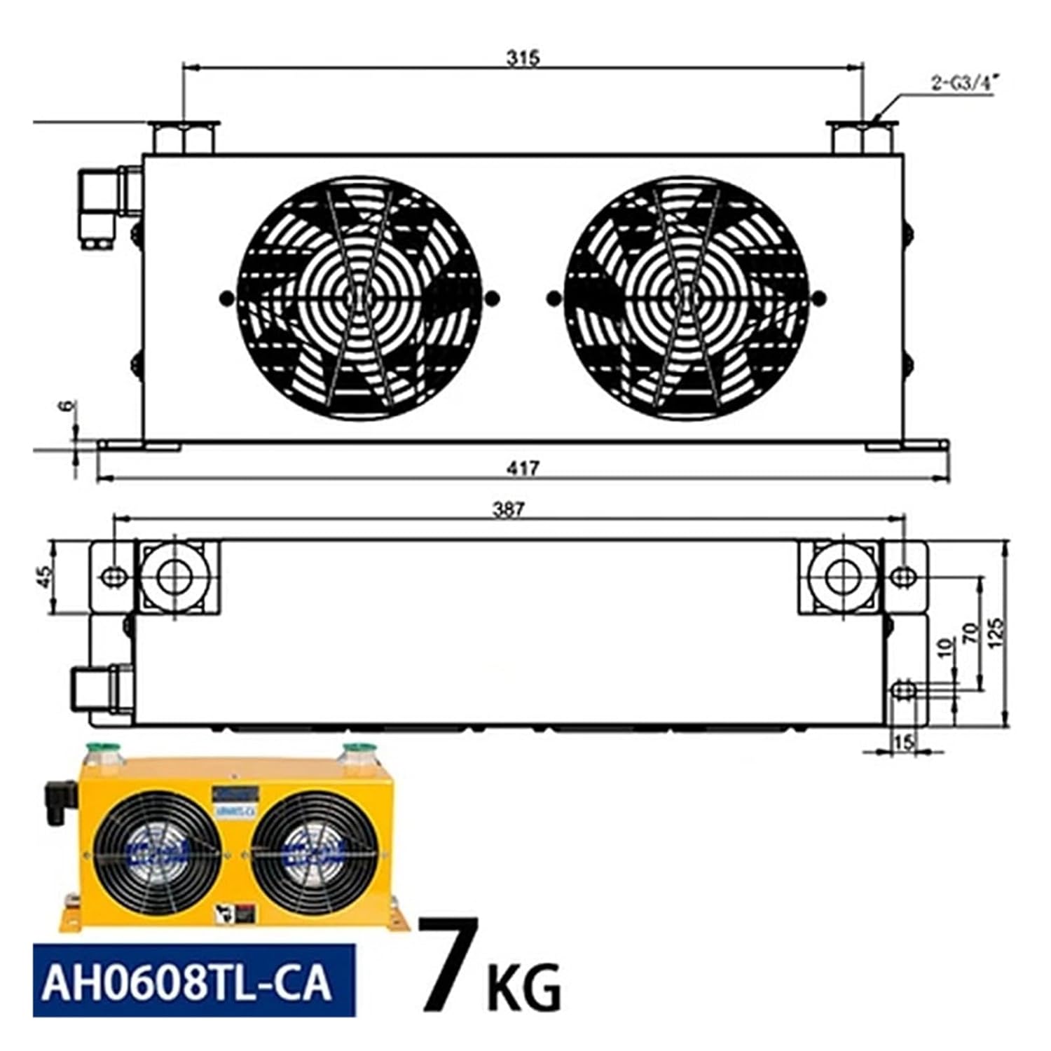 80L/min Double Fans AH0608TL-CA Hydraulic Oil Cooler for CNC Machine Industrial Air Heat Exchanger Efficient Shock Absorption(DC24)