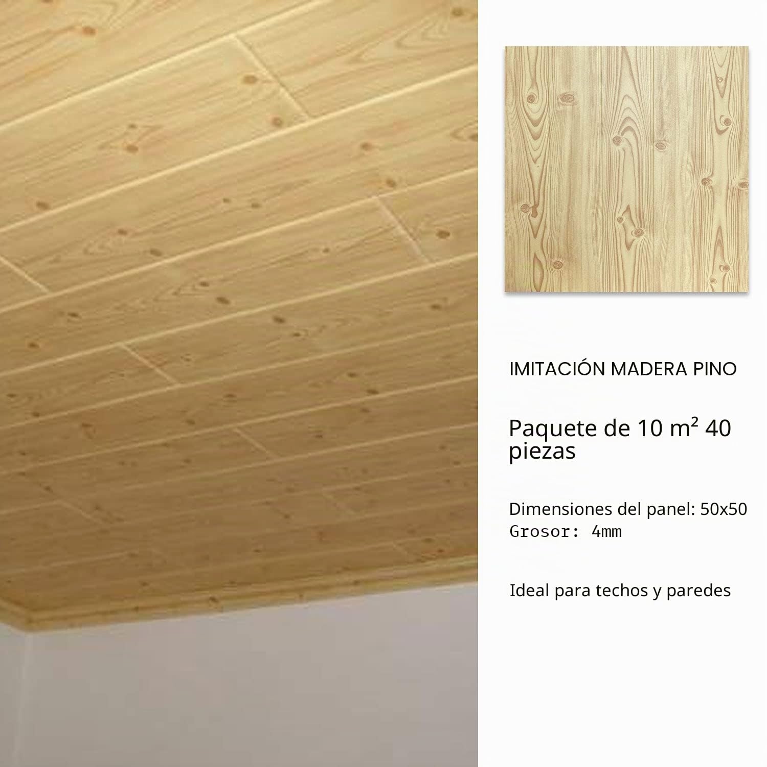 Panel decorativo de poliestireno para techo y pared con efecto 3D, aislamiento térmico, 4 mm de espesor, medidas 50 x 50 cm, marca Decosa, paquete de 10 m2 (40 paneles) (A009)