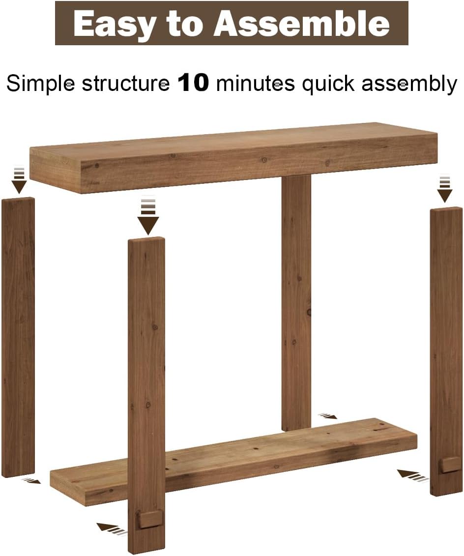 WINWYY Solid Wood Console Table, 42.5" Farmhouse Entryway Tables Thickened Tabletop and Legs Rustic Narrow Behind Couch Skinny Sofa Table for Living Room, Hallway, Entry