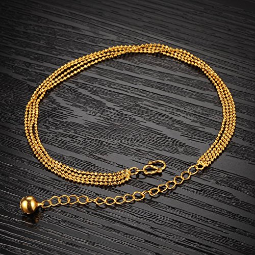 Lohome Women's Anklet Bracelet 18K Gold Plated 4 Lucky Beads And Bells Pendants Foot Chain #TOP2