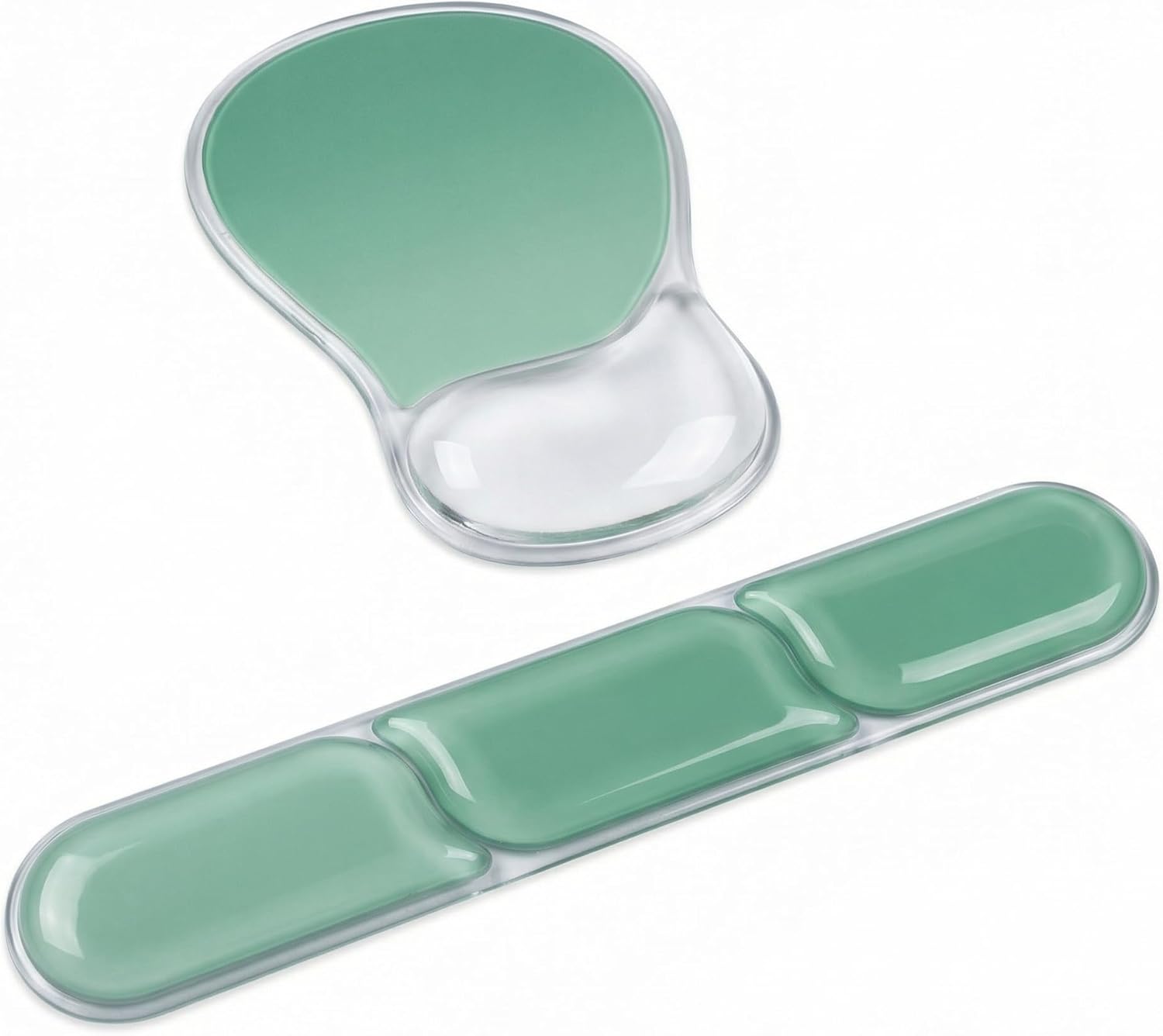 AUPET Ergonomic Gel Mouse Pad and Keyboard Wrist Rest Set, Crystal Gel Cushion Support, PU Base, Smooth Tracking Surface, Easy to Clean Desk Accessories for Office Home Laptop (Gradient Mint Green)