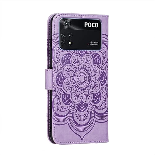 Miniatura 10 de LEMAXELERS Funda para Xiaomi Poco M4 Pro 4G con diseño de mandala en relieve de piel sintética con tapa tipo libro y ranura para tarjeta, funda de