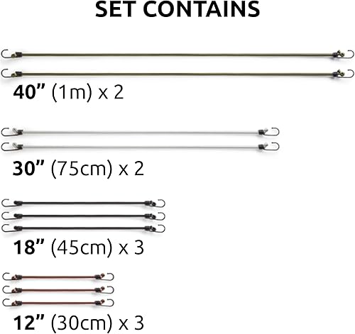 Miniatura 6 de Pluvios Cuerdas elásticas con ganchos resistentes para exteriores, paquete de 10, variedad de tamaños, correas elásticas multiusos para equipaje,