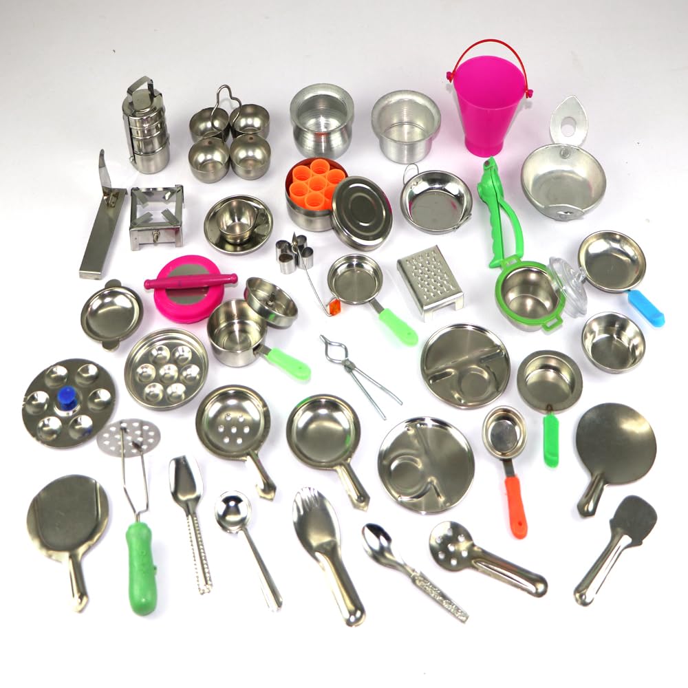 Varnika Stores Miniature Kitchen Set, Kitchen Set for Kids Girls, Real Cooking Kit for Play, Steel Kitchen Set for Girls, Choppu Jaman, Miniature Cooking Set (Pack - 40) (B0CLYMWYFK) Amazon Price History, Amazon Price Tracker