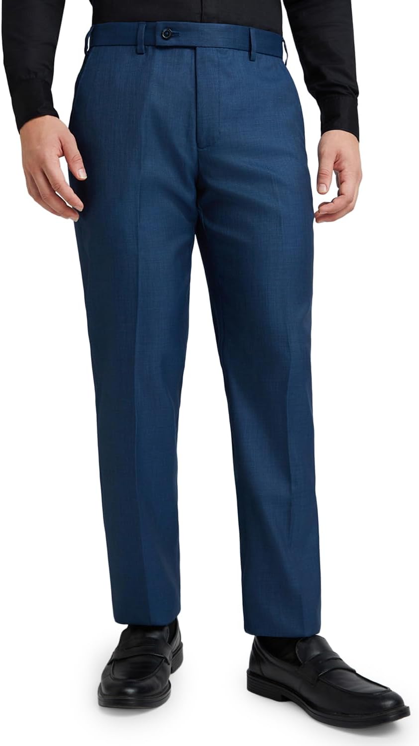 Men's Regular Fit Solid Pattern Poly Viscose Blend Flat Front Formal Trouser