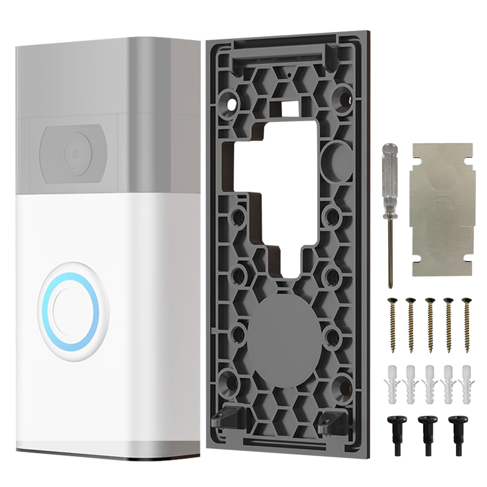 2020 Doorbell Mount No Drill for Ring Doorbell 2nd Generation 2020 Release, Adhesive Doorbell Door Mount with Sticky Pad, Doorbell Replacement Mounting Bracket for Apartment Home Office
