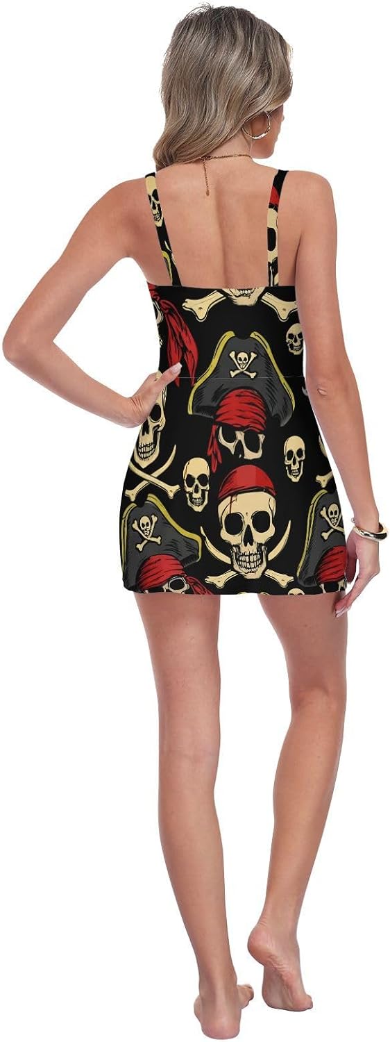Skull Pirate Women's One Piece Swimsuits Tummy Control Bathing Suits S 2303121