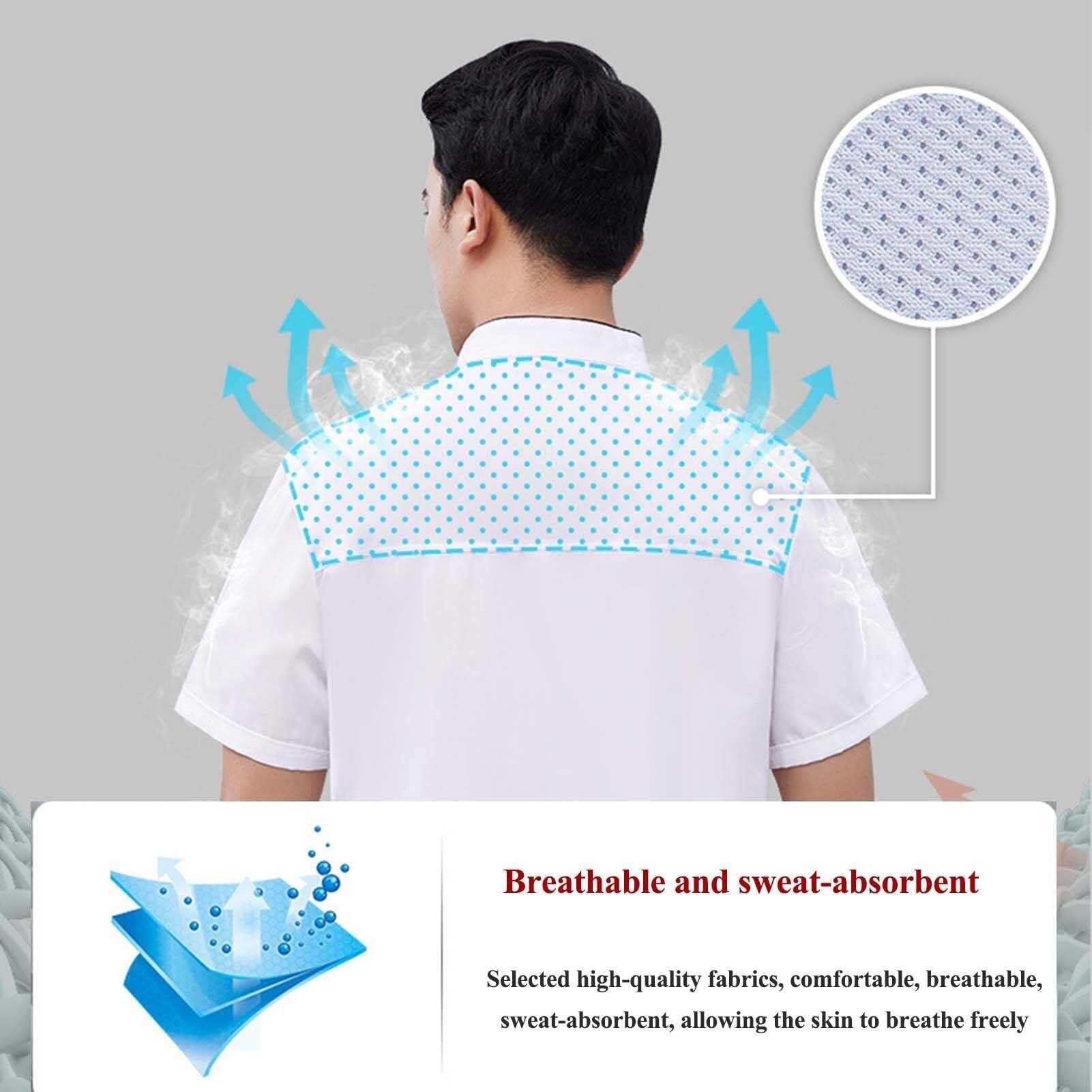 Uniforme da Cucina Estiva, Giacca da Lavoro da Cuoco Unisex, Uniformi da Cameriere in Tessuto Traspirante