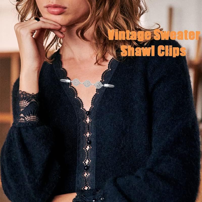Vista 6 de Clips de suéter vintage, chal, vestidos de camisa, clips de cuello de cárdigan retro, clips de cadena para mujeres y niñas