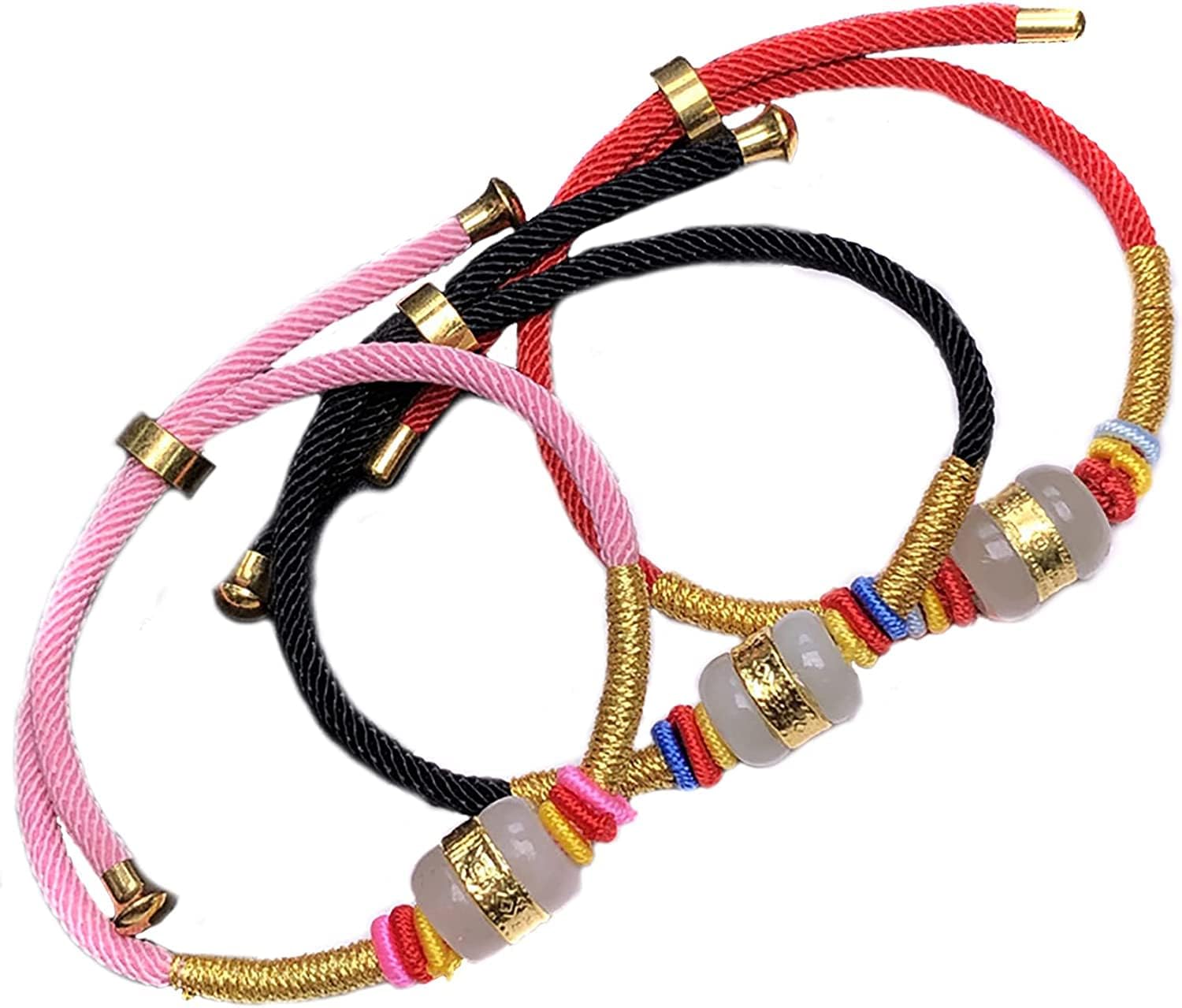 Pulsera de Riqueza Feng Shui, Pulsera de Cuentas de Jade, Pulsera Natural SS, Pulsera con Amuleto de la Suerte para Mujeres, Hombres, Pulsera de Hilo Rojo, Cristal para atraer Riqueza, DIN