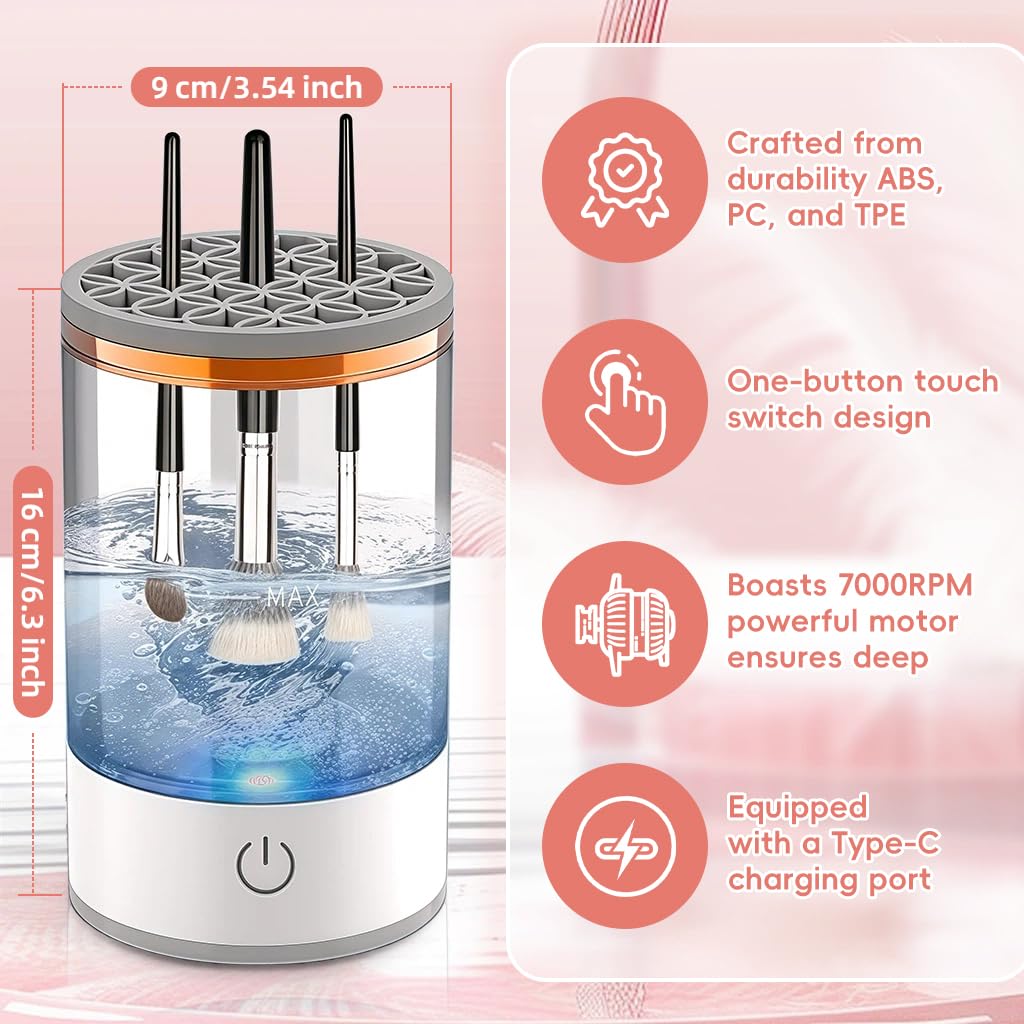Máquina limpiadora de brochas de maquillaje eléctrica 3 en 1, limpiador automático de brochas de maquillaje eléctrico con secadora, herramienta de limpieza de secado rápido, limpiadores de brochas