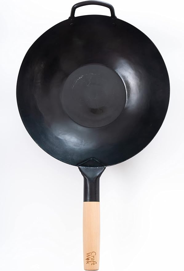 Wok de acero al carbono 13 pulgadas fondo plano pre-sazonado miniatura 2