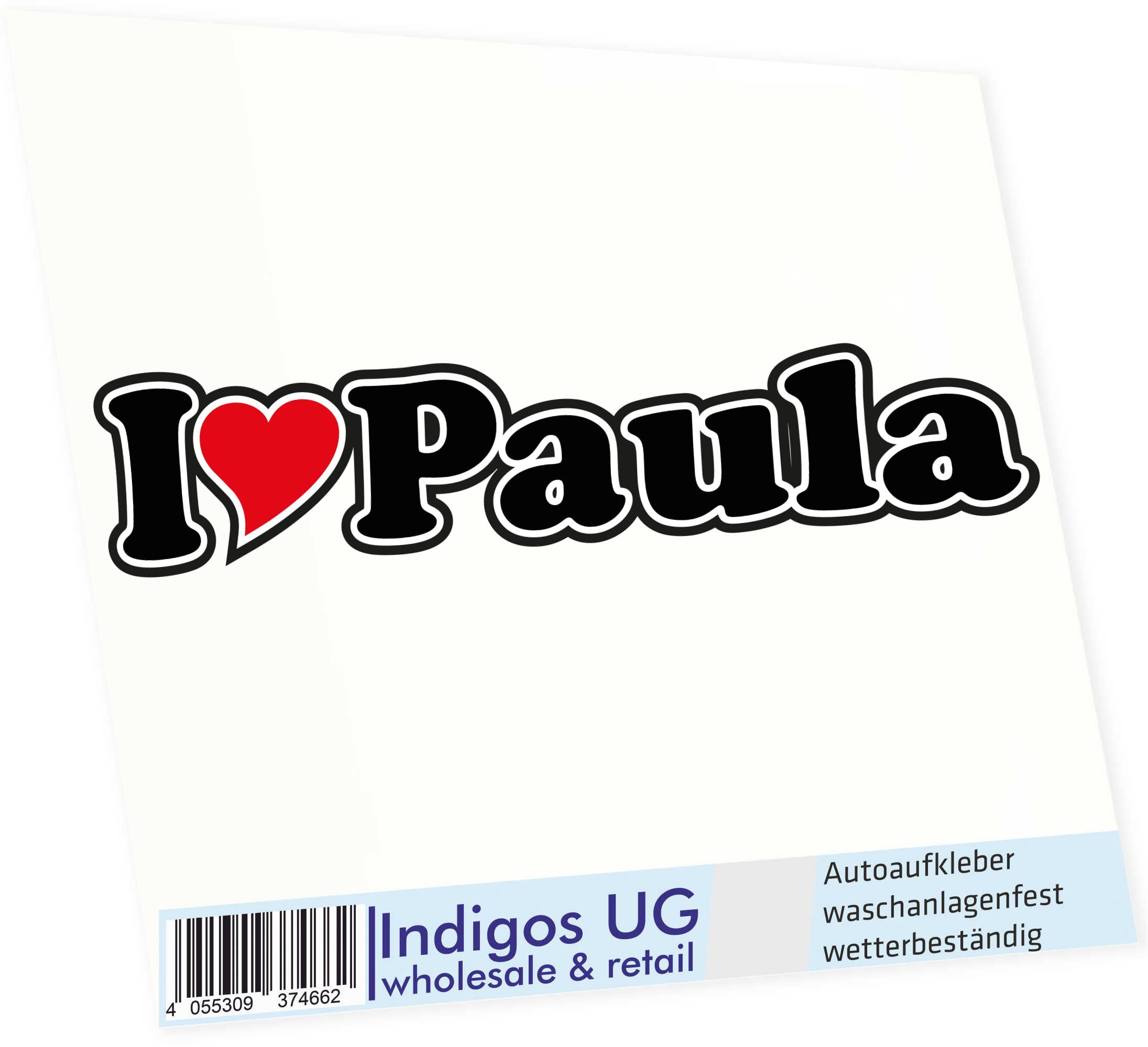 INDIGOS UG Autoaufkleber 'I Love Paul' – 15 Cm Selbstklebender KFZ-Sticker Für Auto, Motorrad & Fenster | Wetterfest, UV-beständig