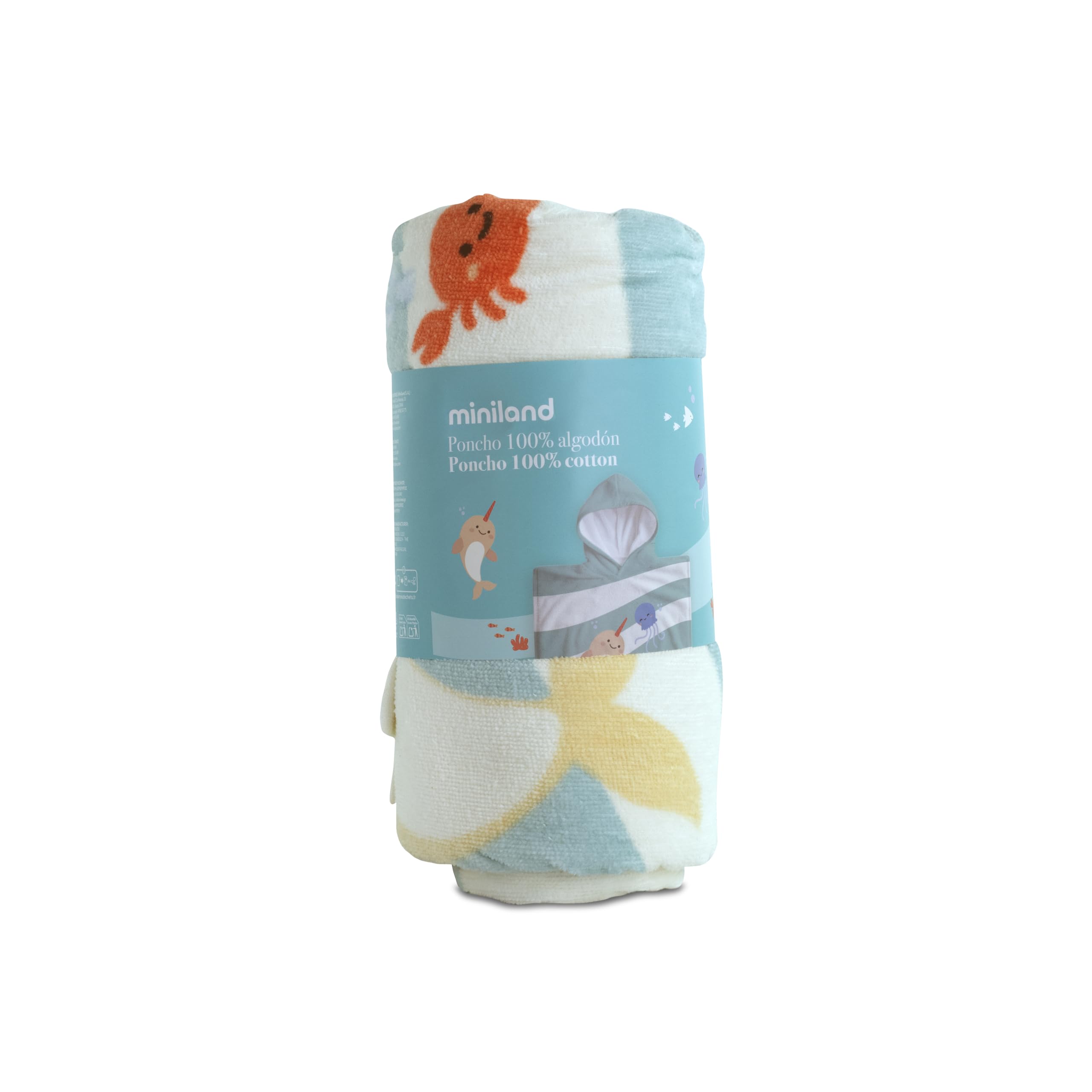 Miniland - Poncho Asciugamano in Cotone con Cappuccio per Bambini, Morbido, Assorbente e Traspirante