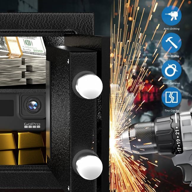 Miniatura 6 de Caja fuerte con cerradura de llave, caja de seguridad digital antirrobo con teclado electrónico, a prueba de fuego, segura para documentos del