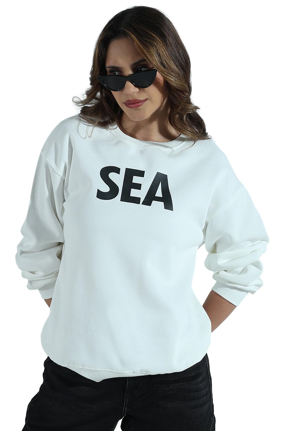 showoffff Edition Women's Typography Printed White Oversized Round Neck Sweatshirt-CHN-661_White-P-picture-10