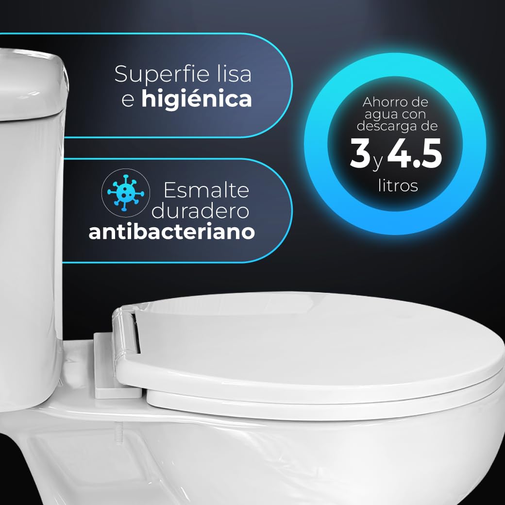 INODORO Completo con BIDET, Inodoro y Bidet Blanco, Pack Wc Inodoro, Retrete con Bidet para Hogar, Sistema Antibacterias, Tapa Dura Extrafina Amortiguada, Salida Horizontal