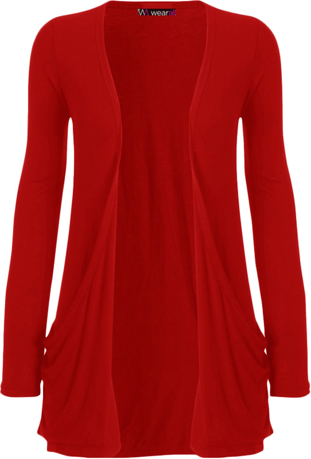 WearAll - Ladies Long Sleeve Pocket Cardigan Womens Top - Red - 20/22