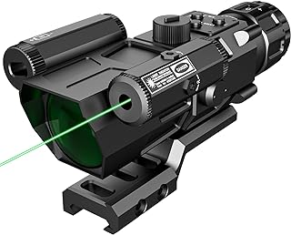4X32 Prism Rifle Scope Optics Lightweight with Green Laser 7 Level Red Illuminated Reticle Clear Green Lens Reticle 4X Magnification for 20mm Rail Mounts - YINPOM