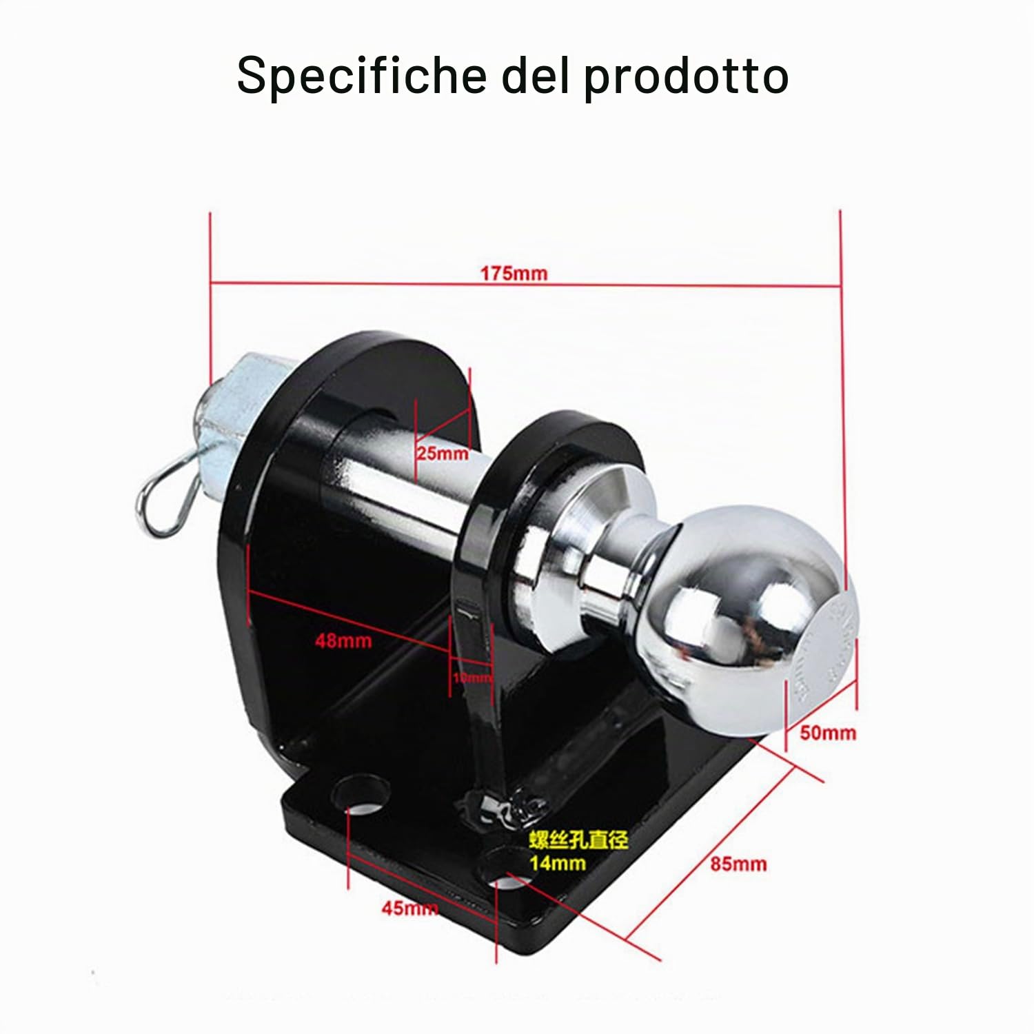 Gancio Traino,Barra Di Traino Diritta a Gambo Lungo,Adatta a Tutti i Modelli Di Veicoli,Trattore,Testa Sferica Da 70,8 Mm,4 Fori Per Viti