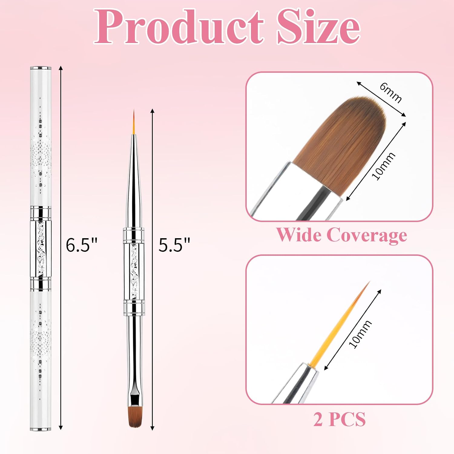 2 Pcs Double Ended Builder Gel Brush, Hard Nail Brushes French Tip Design