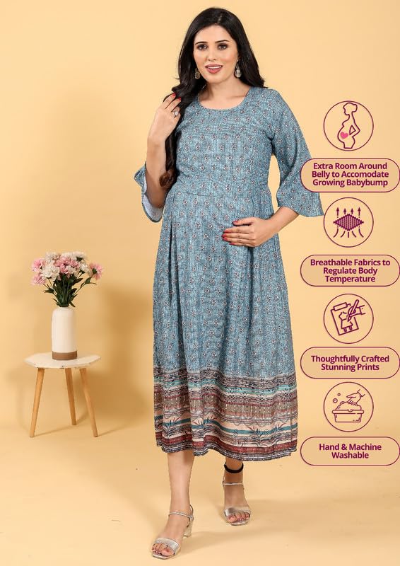Image of RITIJYA Zipless Feeding Kurtis & Dresses for Women | Zipless Maternity Wear Gown Pregnancy Dress for Nursing Mothers | Viscose Rayon | Stylish & Comfortable | S to 4XL | Washable & Durable