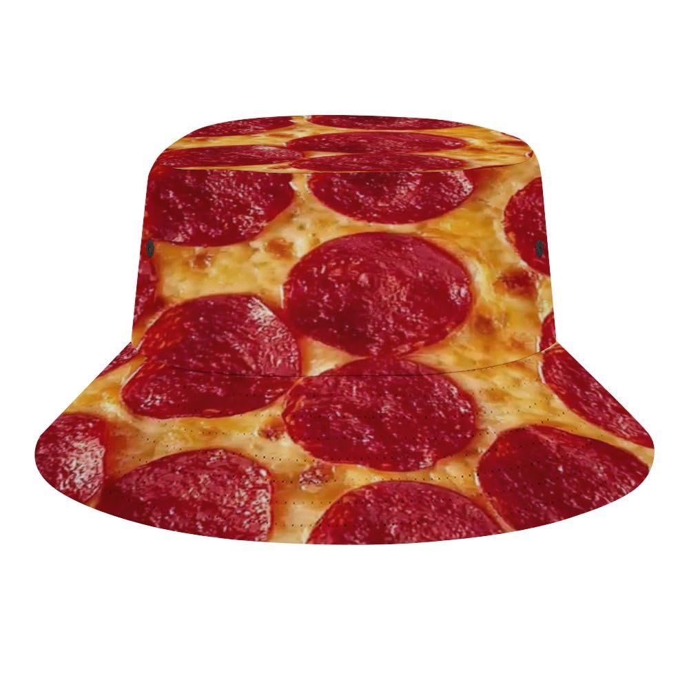 Jopajre Unisex Pepperoni Cheese Pizza Bucket Hat For Women Men Sun Cap Fisherman Hat Packable Beach Caps Travel Outdoor