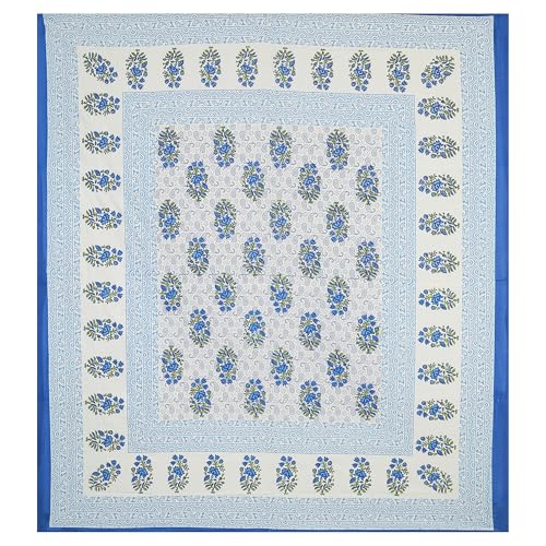 Image of RajasthaniKart Pure Cotton 144 TC Printed Double /Queen Bed Elastic Fitted Bedsheet with 2 Pillow Covers - All Around Elastic | 60 inchx78 inch, Fits Up to 8 inch Mattress | Jaipuri Print, 5260