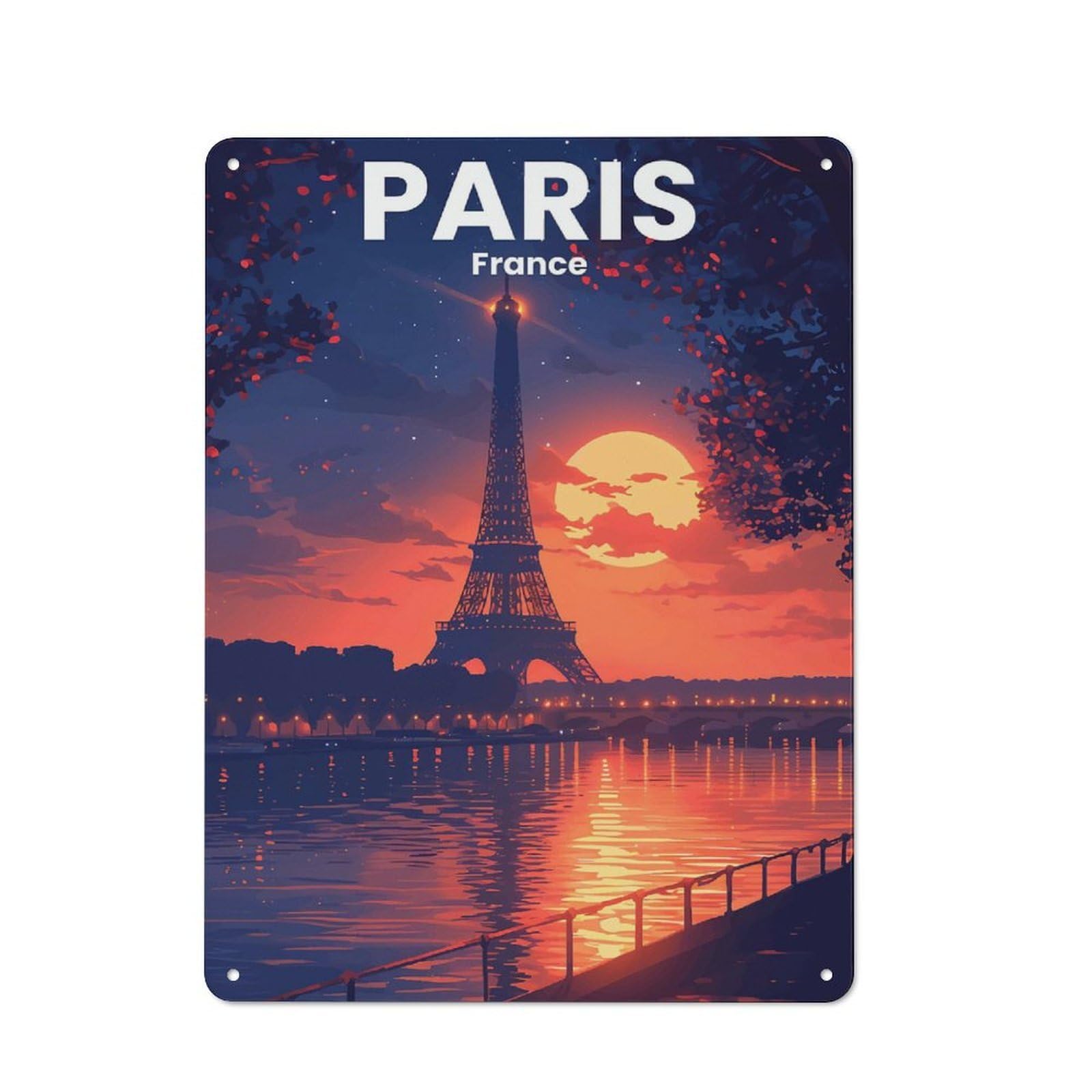 Junmoney Paris 40X30cm Retro Printed Metal Sign With For Workshop Wall, For Vintage Wall Decor Fans, For Themed Room Decoration