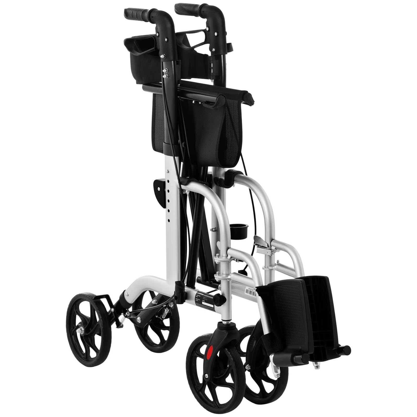 Deambulatore 2 in 1 Rollator per Anziani Sedia a Spinta per Trasporto UNI_ROLL_03 2in1 (Argento, 136 kg, Alluminio, Borsa per la Spesa, 4 Ruote)