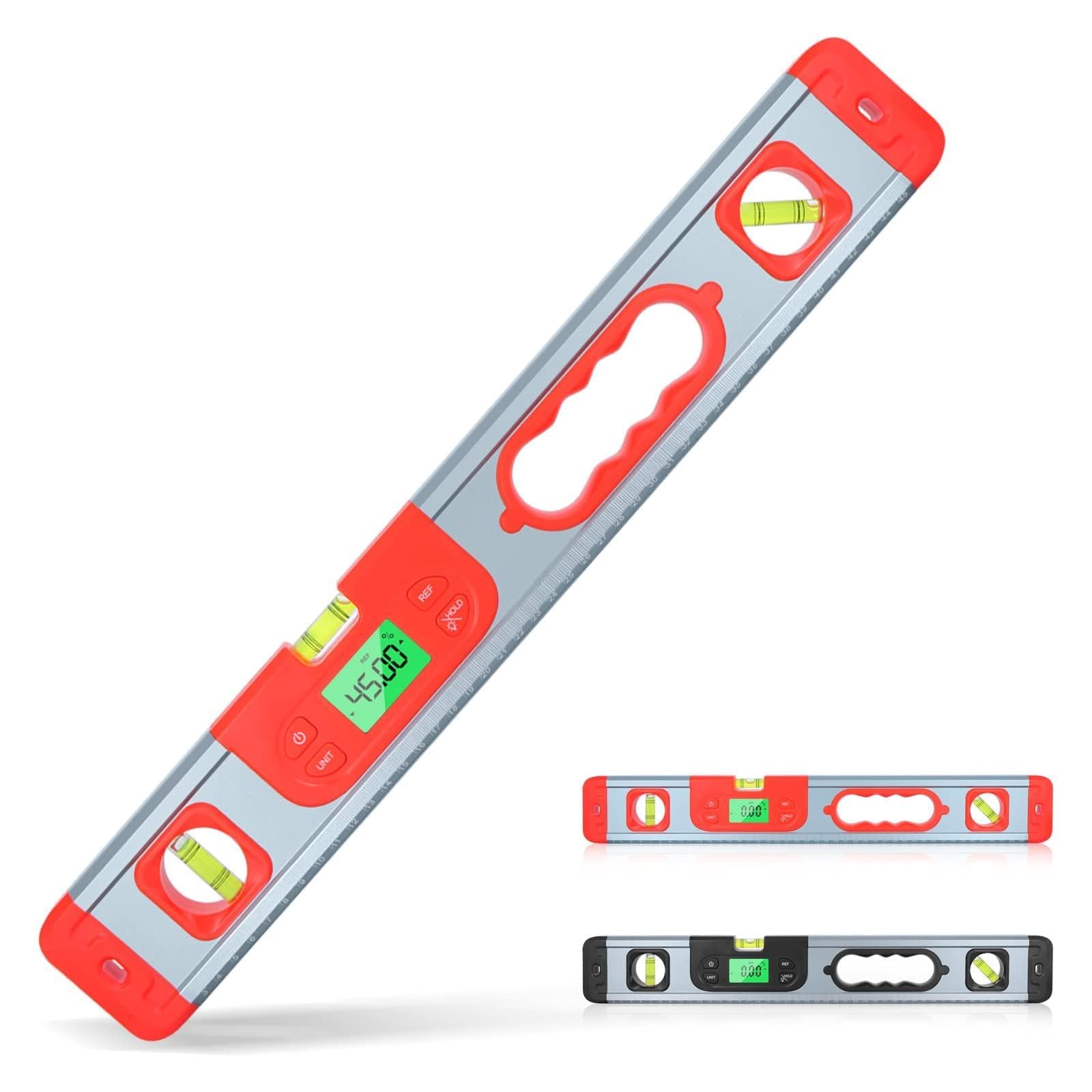 Livella Digitale con Display Retroilluminato - Misuratore di Angoli e Rapportatore con Livelle a Bolla per Costruzioni e Fai da Te