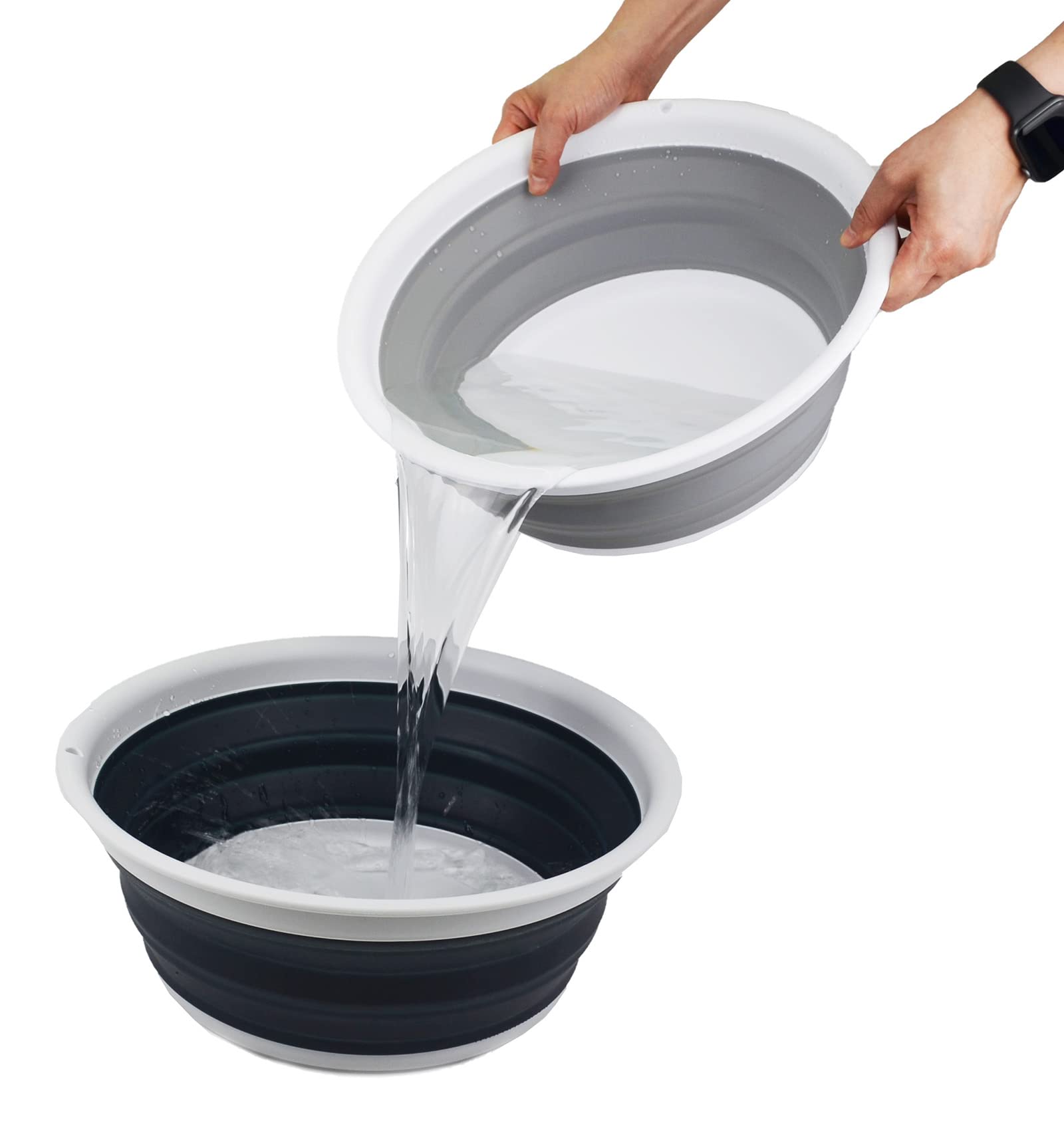 SAMMART Collapsible Dish Tub - 7.5L Foldable Washtub, Space Saving Grey Plastic Basin For Washing, Camping & Cleaning