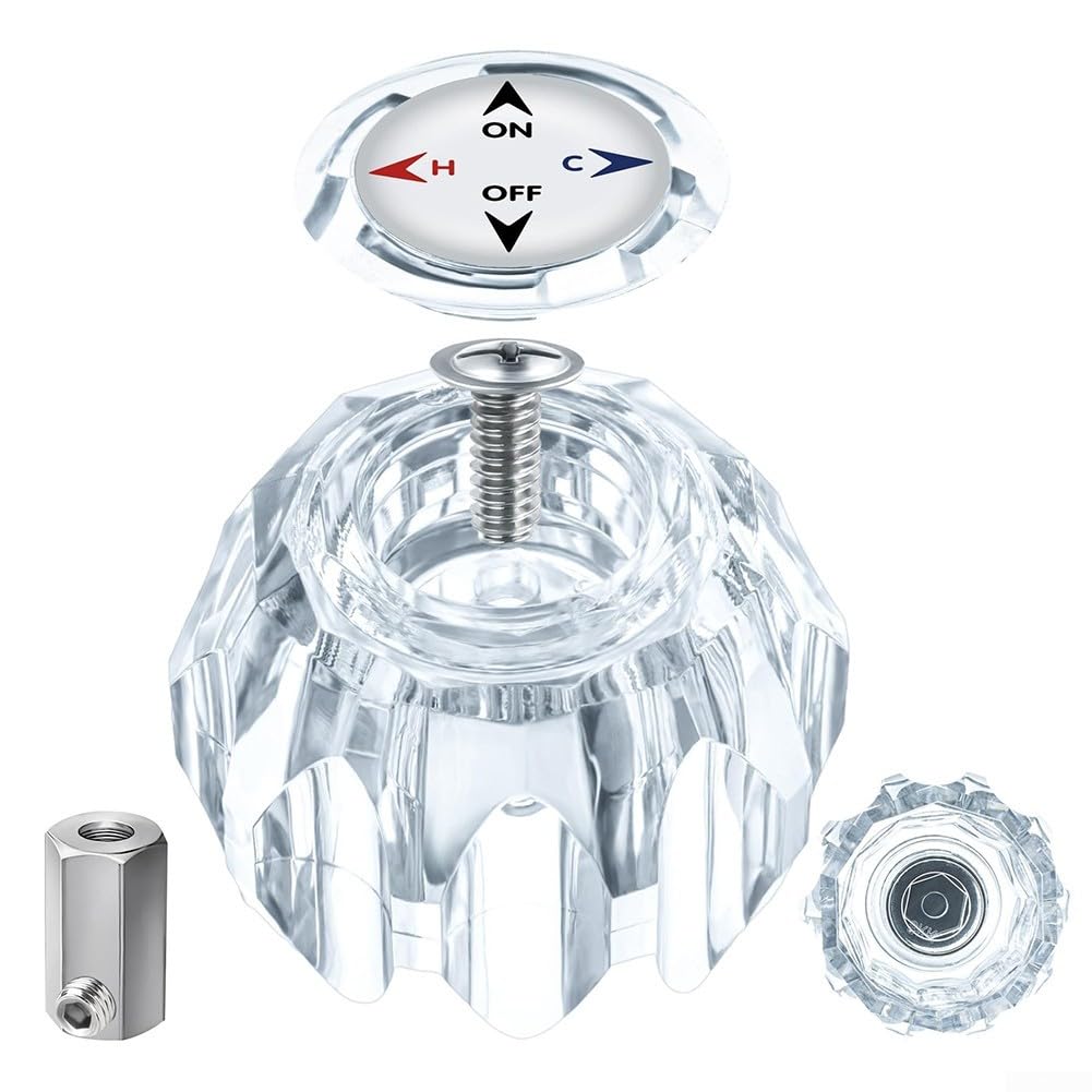 – Shower Knob Replacement Kit RP41661 Single Handle Tub Faucet Handle Acrylic Chrome Finish With Temperature Indicators