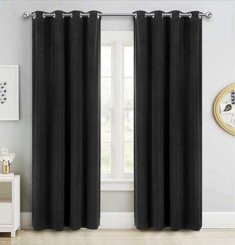 SINGINGLORY Cortinas opacas de terciopelo negro de 52 x 84 pulgadas, cortinas opacas con aislamiento térmico con ojales, juego de 2 paneles para