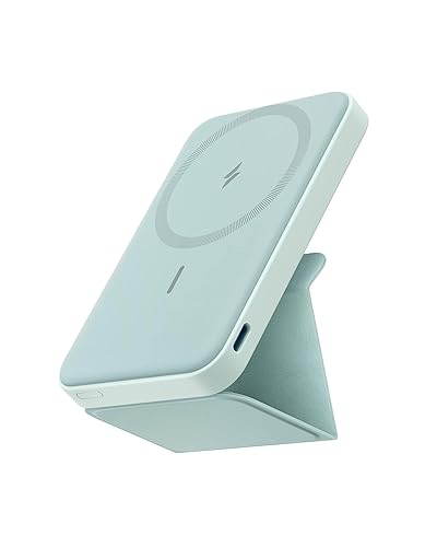 Anker 622 Magnetic Battery (MagGo), 5,000mAh Foldable Magnetic Wireless Portable Charger with Stand and USB-C Port (On The Side), Magsafe-Compatible for iPhone 16/15/14/13 Series - Buds Green