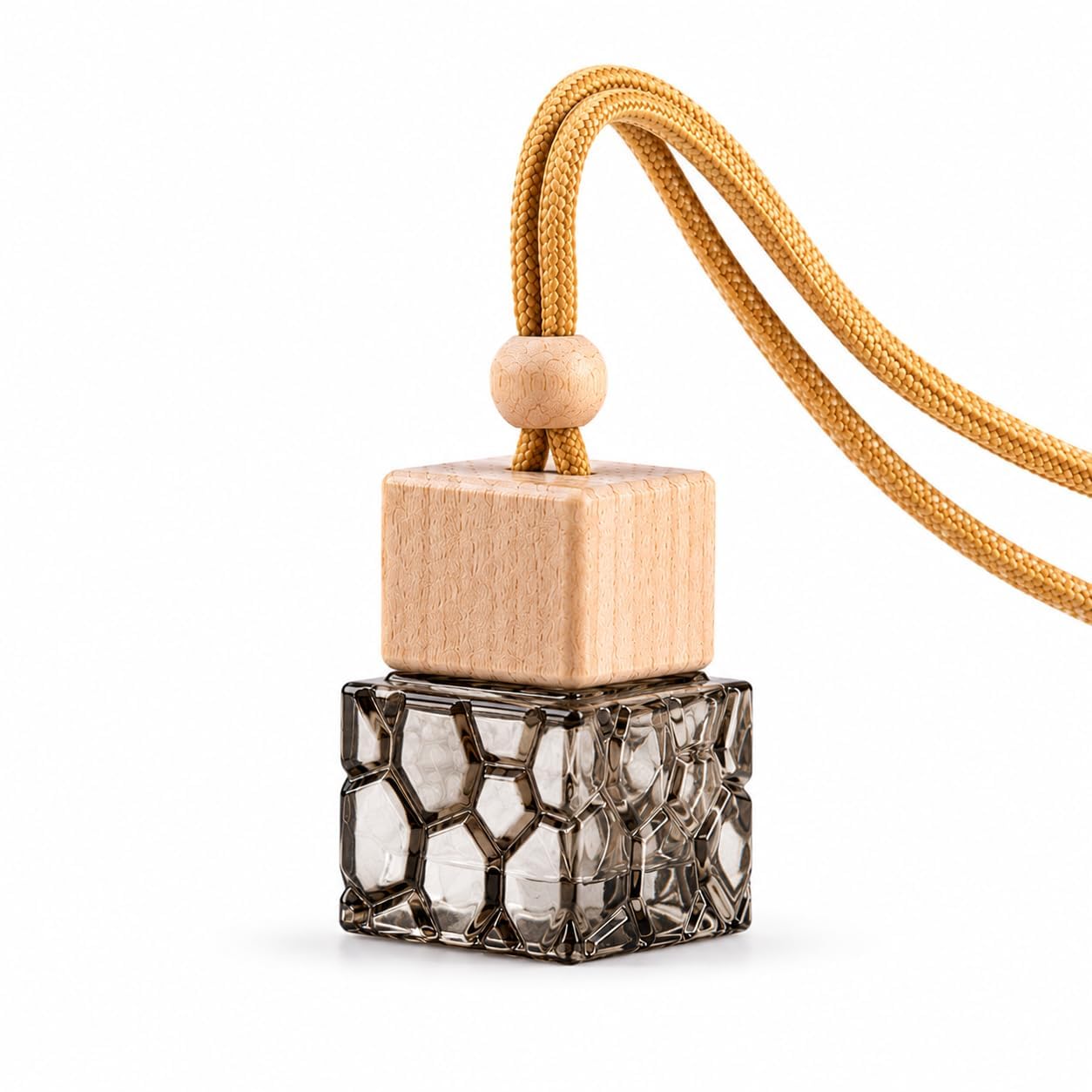 FirstTry Water Cube Hanging Car Air Freshener Perfume Glass Bottle Brown Colour with Wooden Cap & Hanging Rope, Refillable Empty Diffuser Bottle for Essential Oils, Car, Home, Wardrobe-image-24
