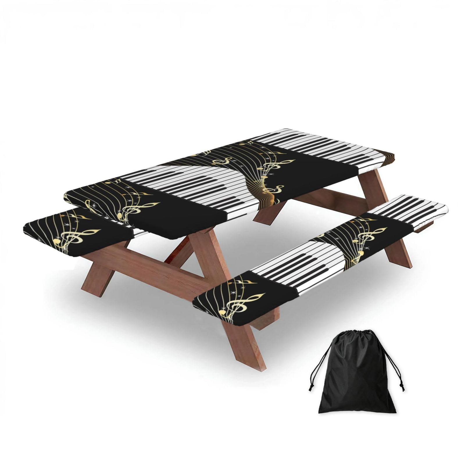 Dopklna As Picture Piano Keyboard Music Note, Picnic Table Cover With Bench Covers -Waterproof Elastic Fitted Tablecloth For Garden Camping Patio 76X152cm