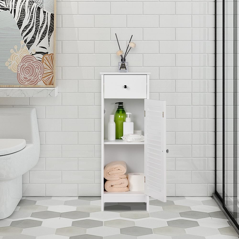 Yaheetech Meuble Salle de Bains Rangement, Petit Colonne Salle de Bain, 1 Tiroir et 1 Placard, Armoire Rangement Toilette/Cuisine/Salon 32 x 30 x 87 cm Blanc