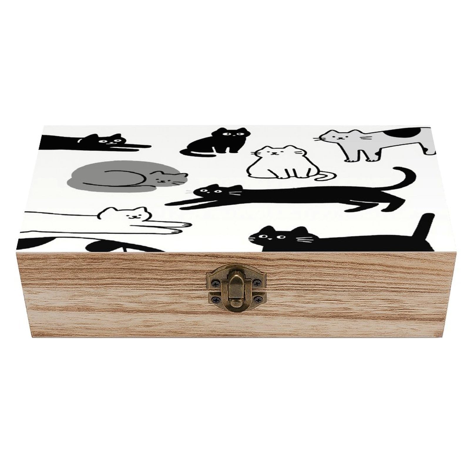 VstaDank Cat Wooden Storage Box Vintage Wood Box with Lid Large Wooden Jewelry Boxes DIY Wood Gift Boxes Exquisite Jewelry Case Art Stash Keepsake Storage Case