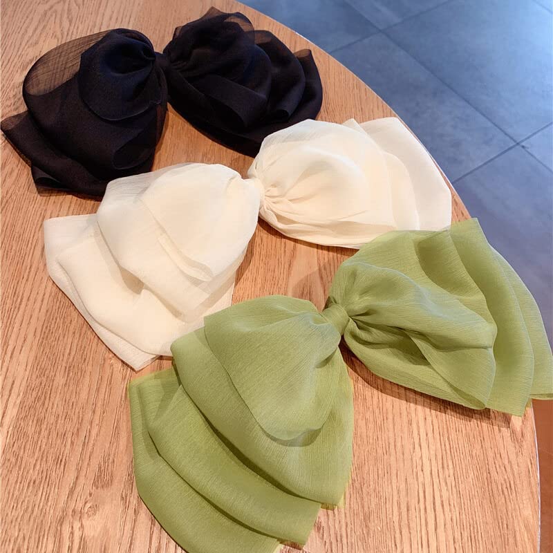 Chiffon Large Bow Hair Clip Women Teen Girls Mesh Cloud Clip Hair Accessories (Green) image 2