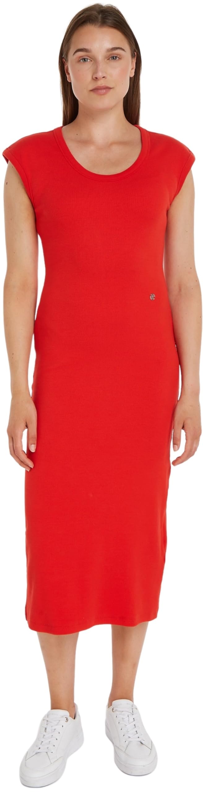 Tommy Hilfiger Women's Slim Rib DRS Midi Cap Sleeve Ww0ww41273 Bodycon Dresses, Red (Fierce Red), M