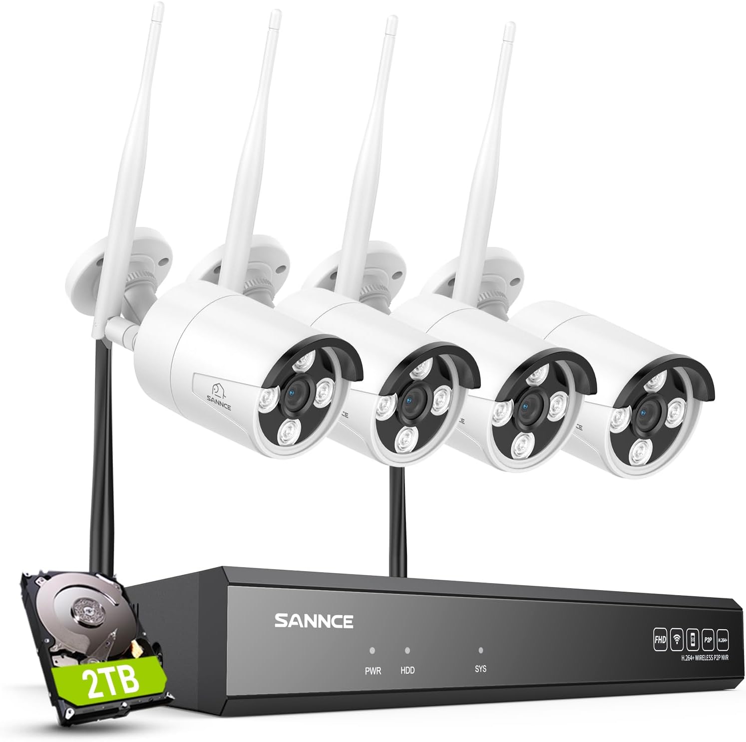 SANNCE 16CH 4K NVR Wireless Security Camera System with 4 * 8MP IP66 Waterproof Surveillance IP Cameras, 2TB HDD Storage, Dual-Band WiFi, H.264+ Video Coding, Night Vision