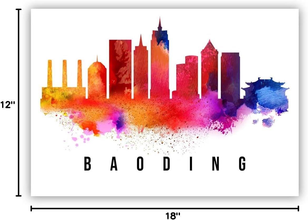Pera Print China Poster, China-Baoding Poster, China Illustration Skyline City Poster, Modern Skyline Poster, Cityscape and Landmark Print, Home-Office Wall Art Decoration
