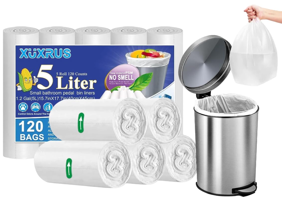 Xuxrus White Small Pedal Bin Bags 5L Bin Liners 6-8L Trash Garbage Bags Bathroom Pedal Bin Liners,120 Counts